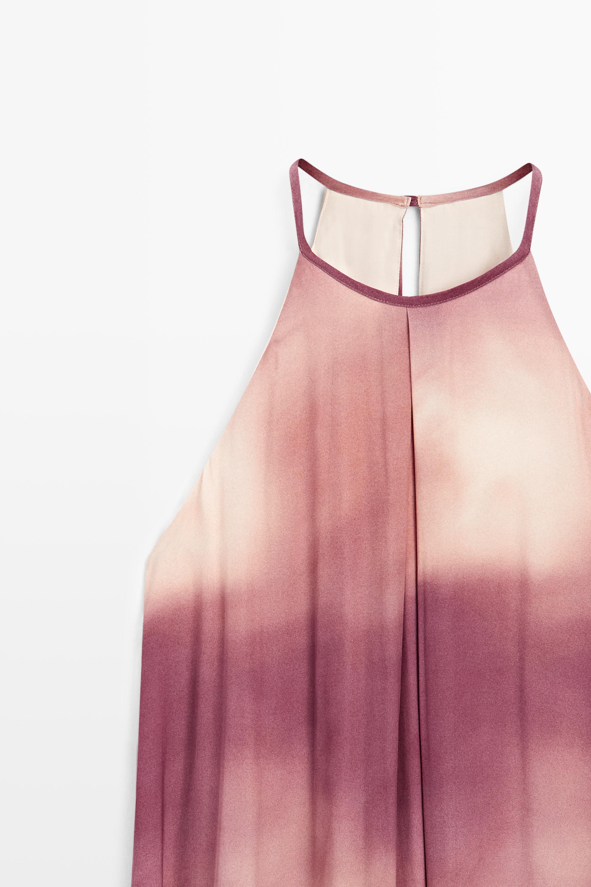 Printed tie-dye flowing halter maxi dress